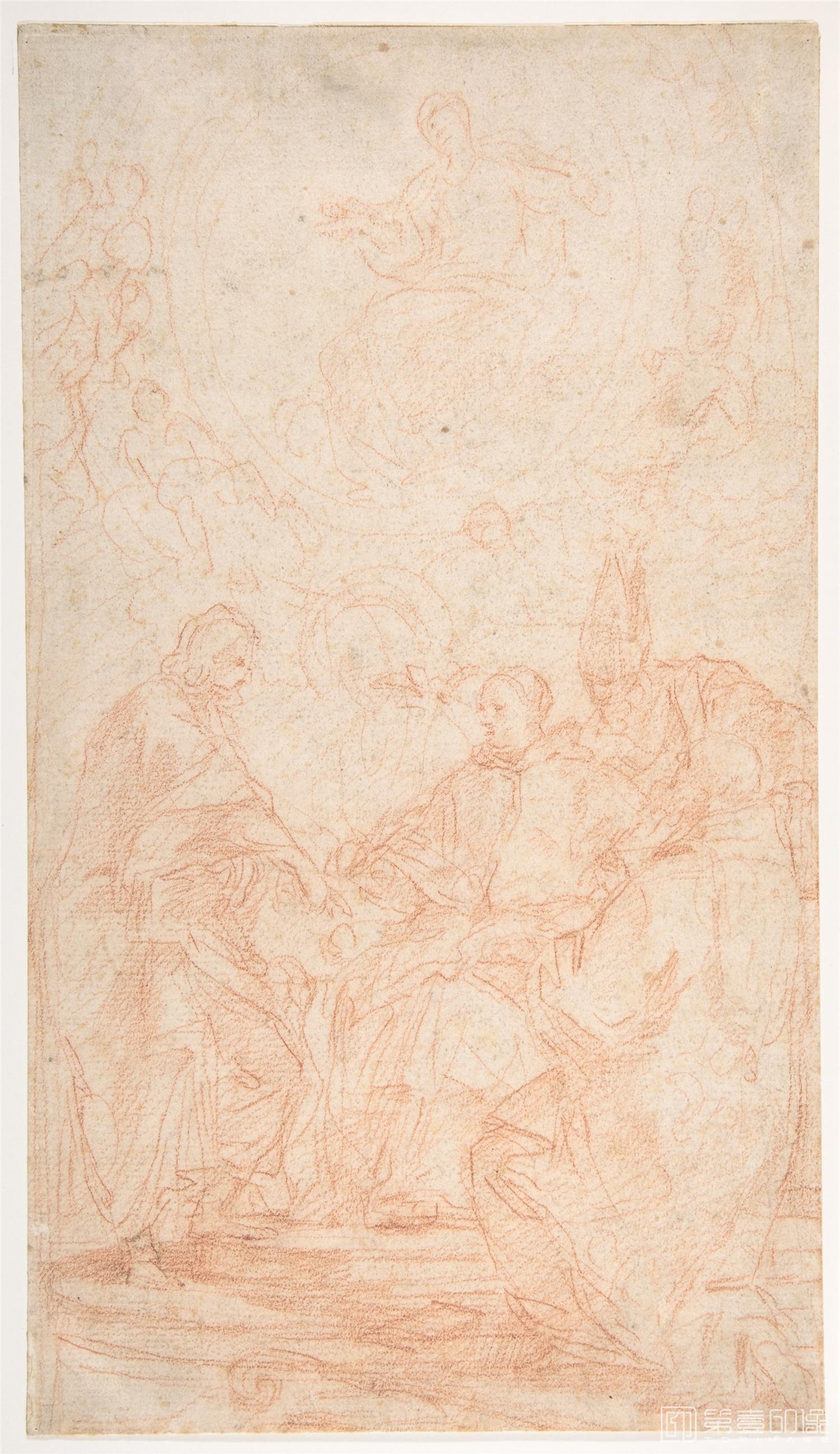 素描-美国纽约大都会美术馆素描藏画-Carlo MarattiThe Virgin Immaculate and Four Male Saints-0420
